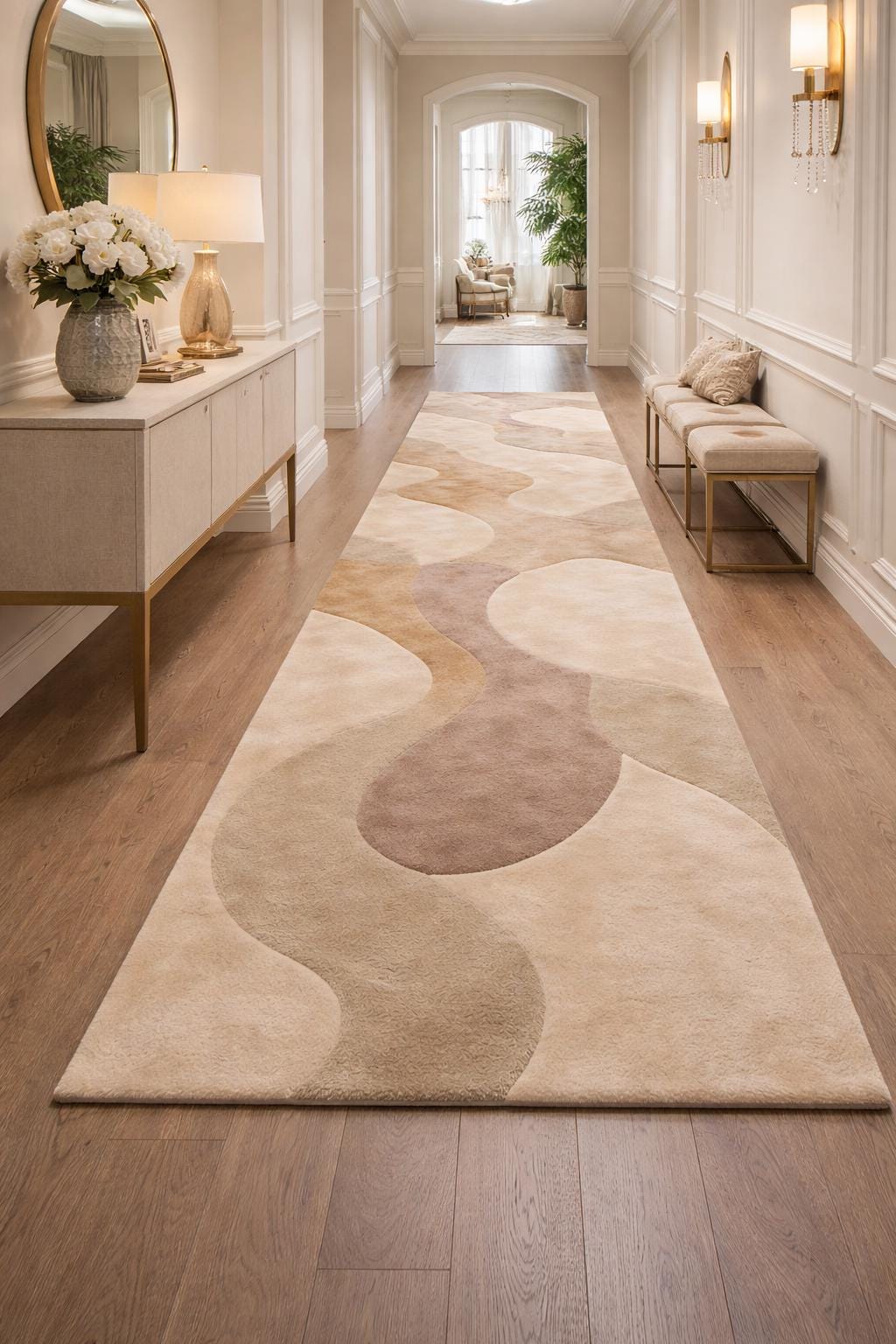 Luxury Abstract Beige Wool Rug | Hand Tufted Neutral Area Rug | Modern Organic Shape Carpet | Soft Bedroom Rug | Minimalist Home Decor 12x15