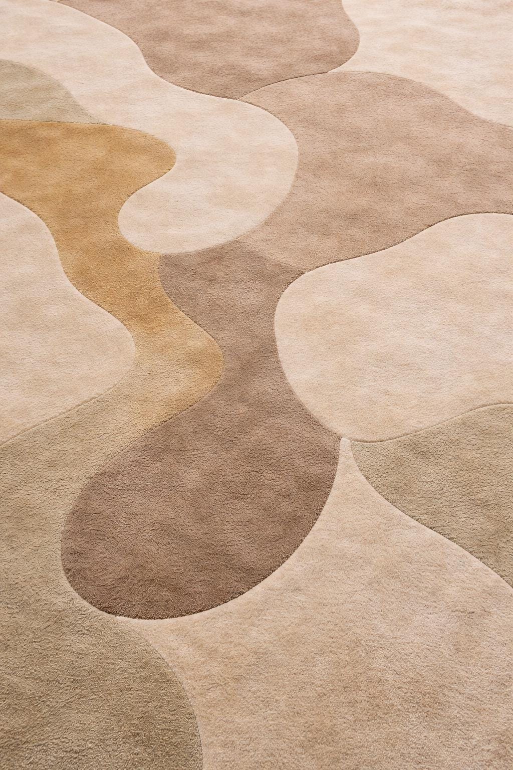 Luxury Abstract Beige Wool Rug | Hand Tufted Neutral Area Rug | Modern Organic Shape Carpet | Soft Bedroom Rug | Minimalist Home Decor 12x15