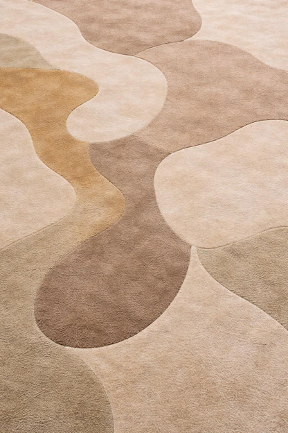 Luxury Abstract Beige Wool Rug | Hand Tufted Neutral Area Rug | Modern Organic Shape Carpet | Soft Bedroom Rug | Minimalist Home Decor 12x15
