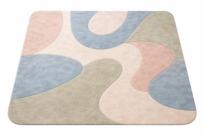 Hand Tufted Wool Abstract Rug | Modern Pastel Rug | Beige Blue Green Area Rug | Luxury Bedroom Rug | Soft Plush Carpet Contemporary Home rug