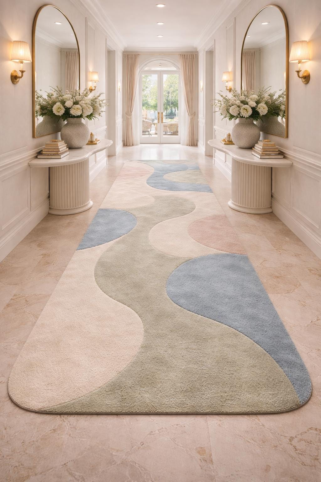 Hand Tufted Wool Abstract Rug | Modern Pastel Rug | Beige Blue Green Area Rug | Luxury Bedroom Rug | Soft Plush Carpet Contemporary Home rug