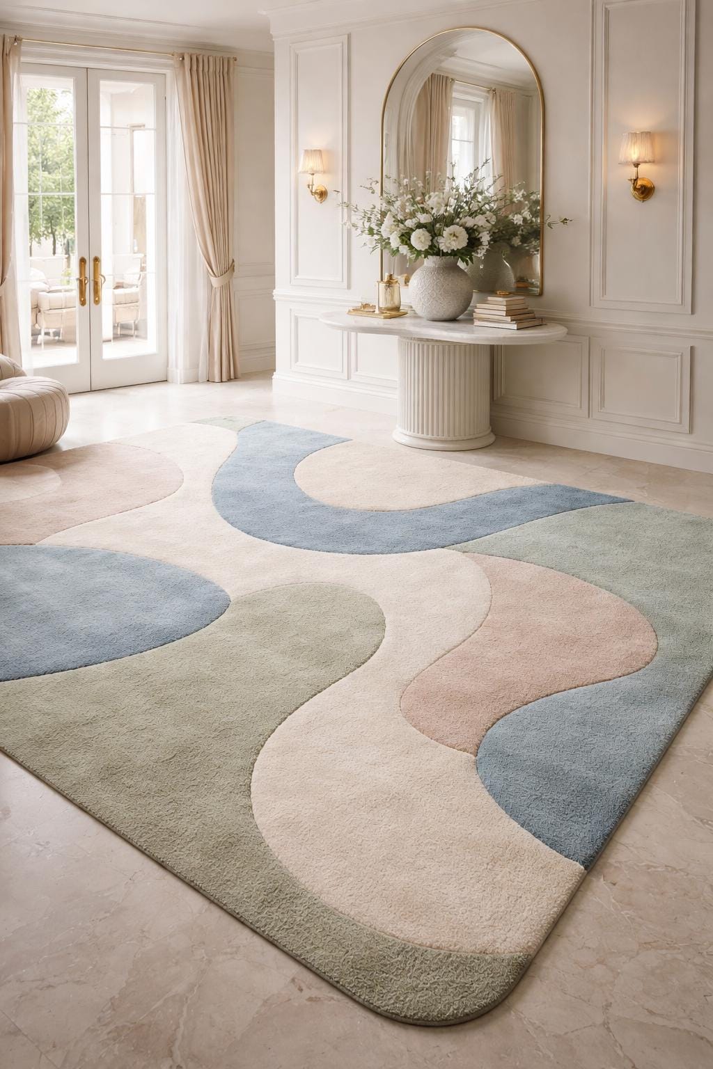 Hand Tufted Wool Abstract Rug | Modern Pastel Rug | Beige Blue Green Area Rug | Luxury Bedroom Rug | Soft Plush Carpet Contemporary Home rug