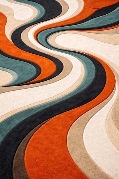 Luxury Abstract Area Rug | Hand Tufted Cut Pile Rug | Modern Teal Rust Gold Living Room Carpet | Contemporary Designer Rug UK US Home Decor