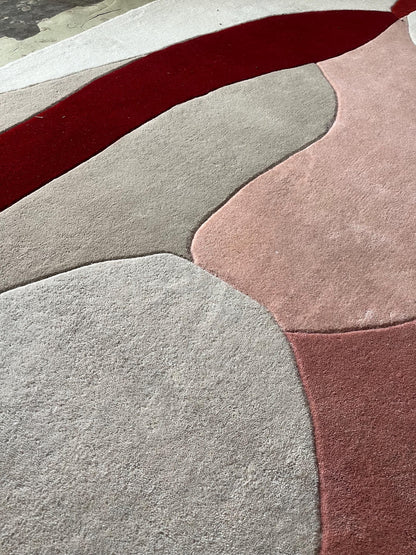 Hand Tufted Wool Rug | Beige & Red Abstract Cut Pile Rug | Modern Bedroom Area Rug | Contemporary Living Room Carpet | Custom Size Available