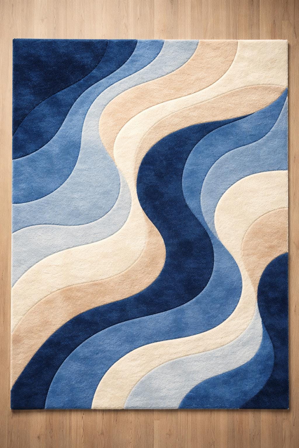 Luxury Abstract Rug | Hand Tufted Wool Rug | Modern Wave Design Carpet | Luxury Living Room Rug | Beige Blue Area Rug | Custom Size Rug