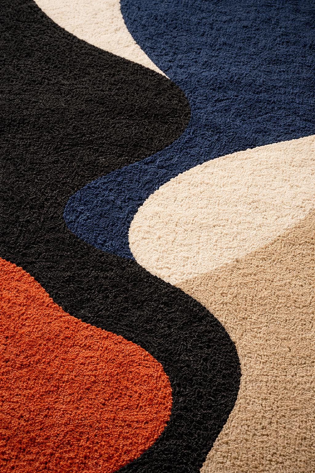Luxury Hand Tufted Wool Rug | Abstract Modern Area Rug | Navy Black Beige Rust Rug | Designer Bedroom Rug | Handmade Contemporary Carpet