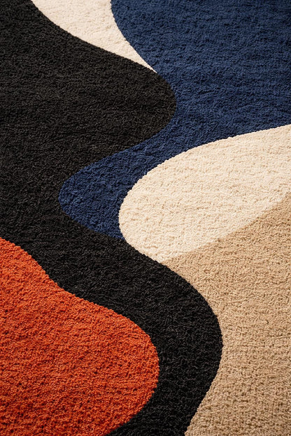 Luxury Hand Tufted Wool Rug | Abstract Modern Area Rug | Navy Black Beige Rust Rug | Designer Bedroom Rug | Handmade Contemporary Carpet