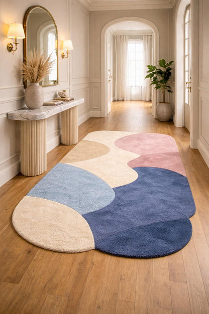Organic Shape Tufted Rug | Pastel Abstract Area Rug | Luxury Hand Tufted Carpet | Modern Bedroom Rug | Wavy Wool Rug