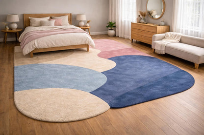 Organic Shape Tufted Rug | Pastel Abstract Area Rug | Luxury Hand Tufted Carpet | Modern Bedroom Rug | Wavy Wool Rug