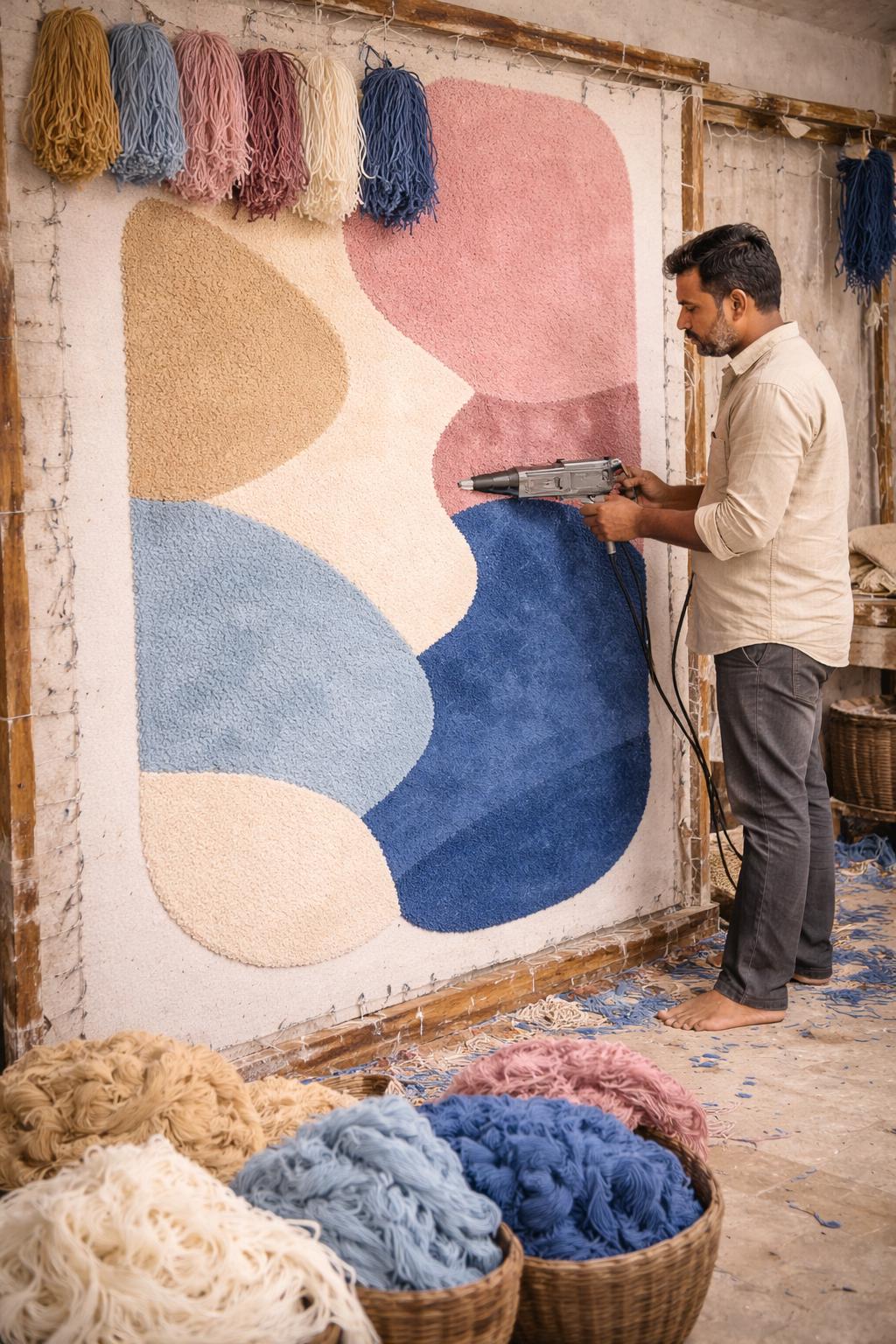 Organic Shape Tufted Rug | Pastel Abstract Area Rug | Luxury Hand Tufted Carpet | Modern Bedroom Rug | Wavy Wool Rug