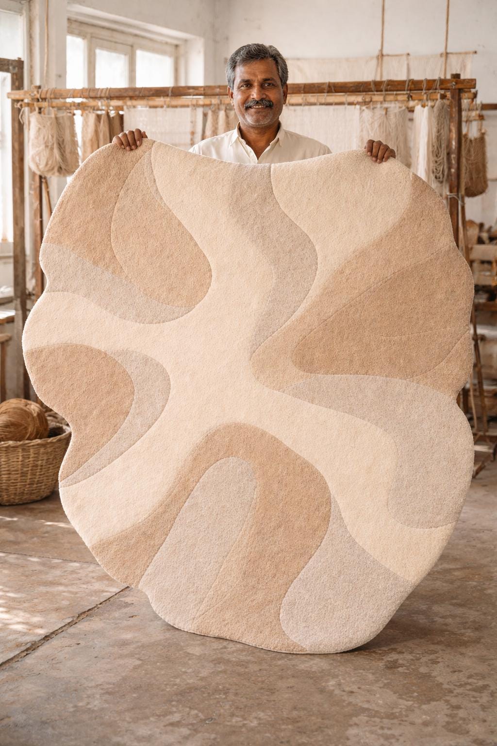 Hand Tufted Wool Rug | Organic Shape, Neutral Abstract Design, Modern Living Room 9x12
