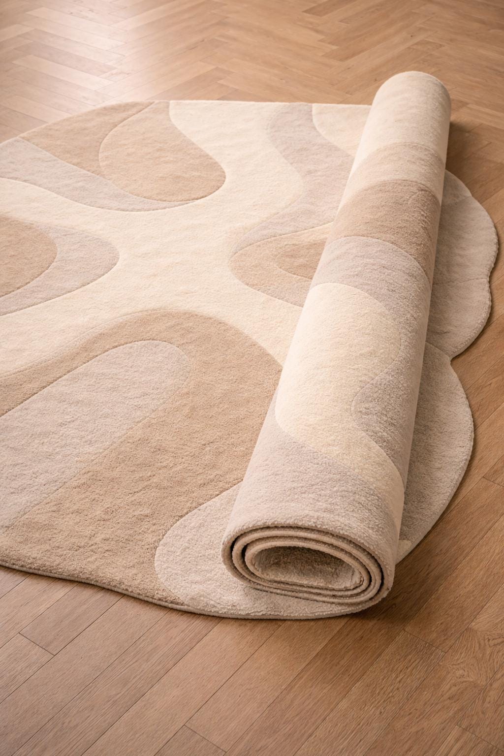 Hand Tufted Wool Rug | Organic Shape, Neutral Abstract Design, Modern Living Room 9x12