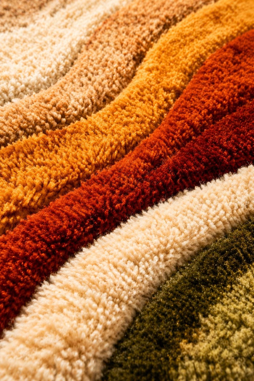 Mid Century Modern Rug | Abstract Wavy Rug | Hand Tufted Wool Rug | Retro Orange Green Cream Rug| Shag Area Rug | Luxury Bedroom Living Room