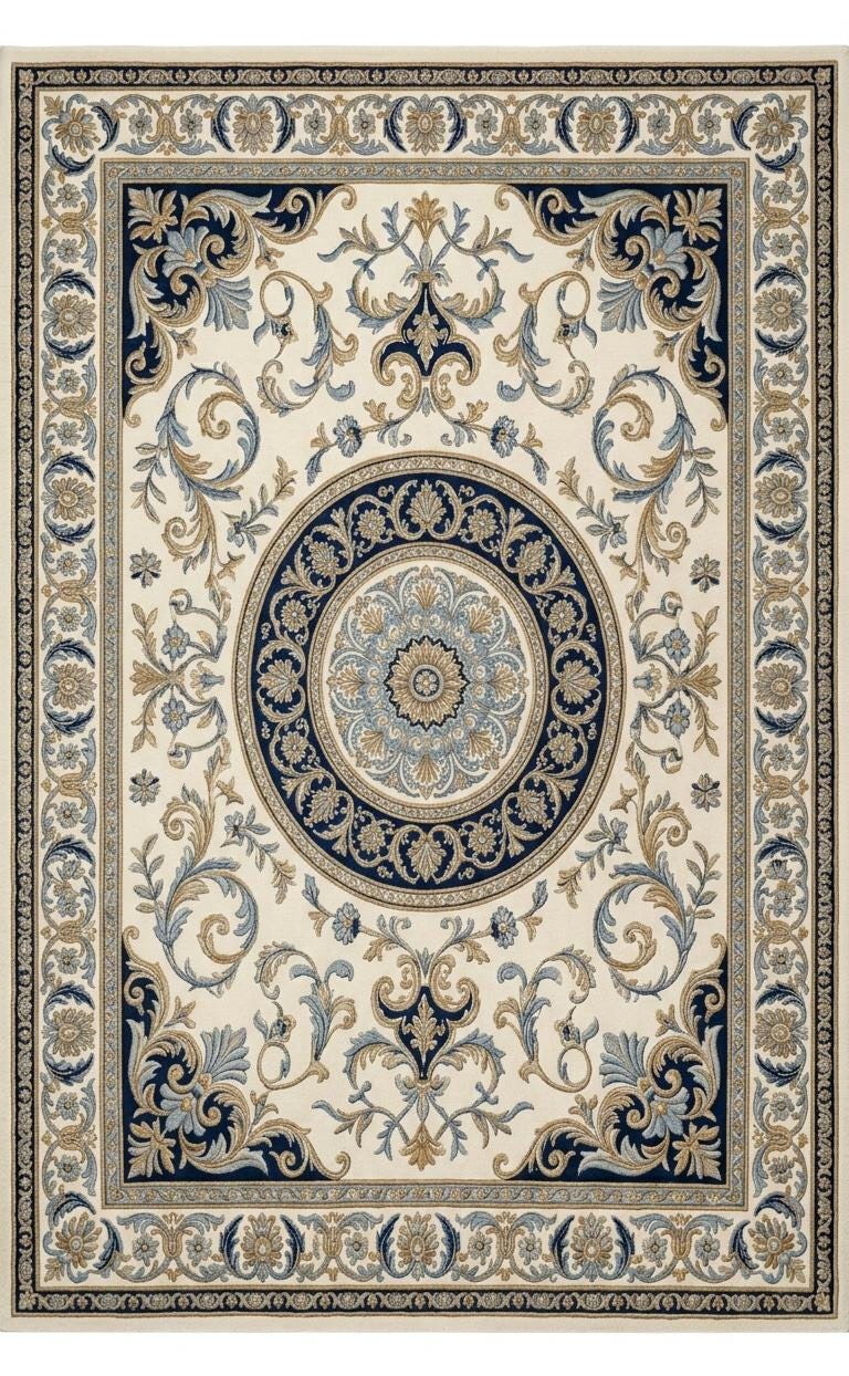 Luxury Blue Beige Floral Rug | Hand Tufted Wool Area Rug | Traditional Vintage Carpet | Living Room Rug | Large Statement Rug 15x20 20x20