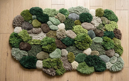 Luxury Moss Pebble Rug Handmade | 3D Tufted Green Rug | Organic Stone Texture Carpet | Biophilic Nature Rug | Luxury Aesthetic Room Decor