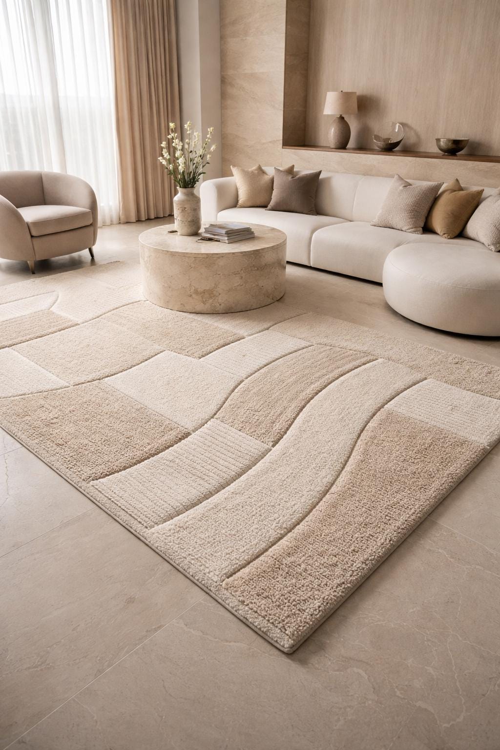 Hand Tufted Wool Rug | Neutral Abstract Rug | Beige Modern Area Rug | Minimalist Carpet |Custom Size Living Room Rug | 6x7 7x10 8x10 9x12