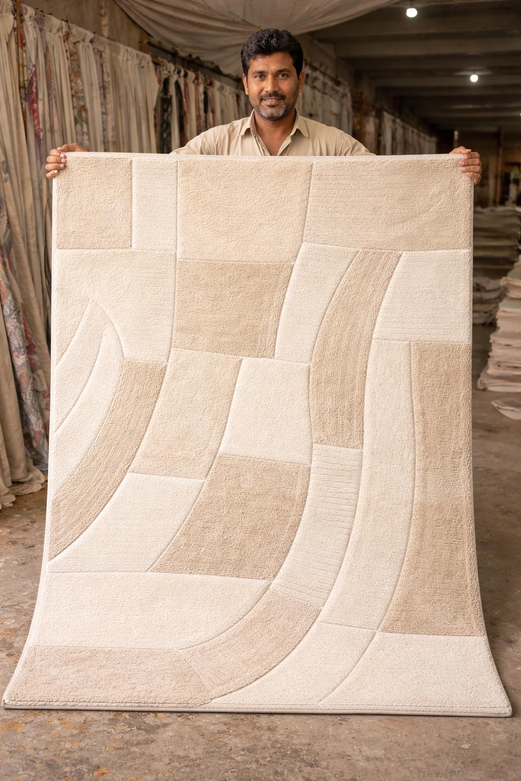 Hand Tufted Wool Rug | Neutral Abstract Rug | Beige Modern Area Rug | Minimalist Carpet |Custom Size Living Room Rug | 6x7 7x10 8x10 9x12