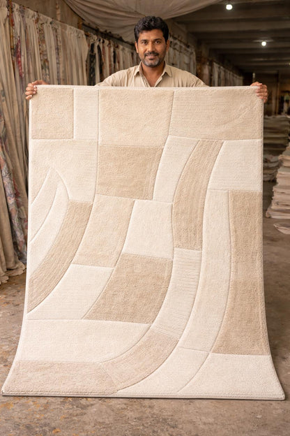 Hand Tufted Wool Rug | Neutral Abstract Rug | Beige Modern Area Rug | Minimalist Carpet |Custom Size Living Room Rug | 6x7 7x10 8x10 9x12
