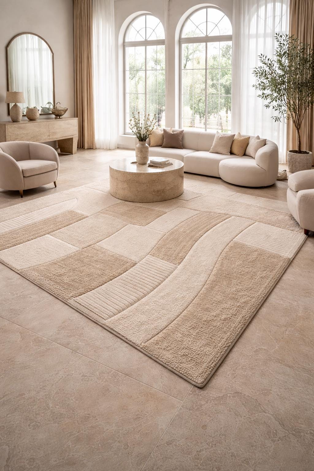 Hand Tufted Wool Rug | Neutral Abstract Rug | Beige Modern Area Rug | Minimalist Carpet |Custom Size Living Room Rug | 6x7 7x10 8x10 9x12