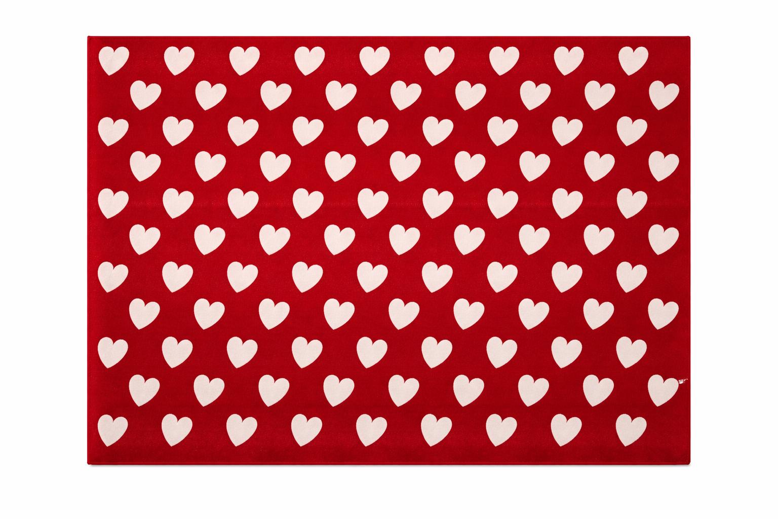 Hand Tufted Wool Rug Red with White Hearts |Custom Size Area Rug | Soft Plush Carpet | Handmade Modern Rug | luxury rug