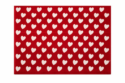 Hand Tufted Wool Rug Red with White Hearts |Custom Size Area Rug | Soft Plush Carpet | Handmade Modern Rug | luxury rug