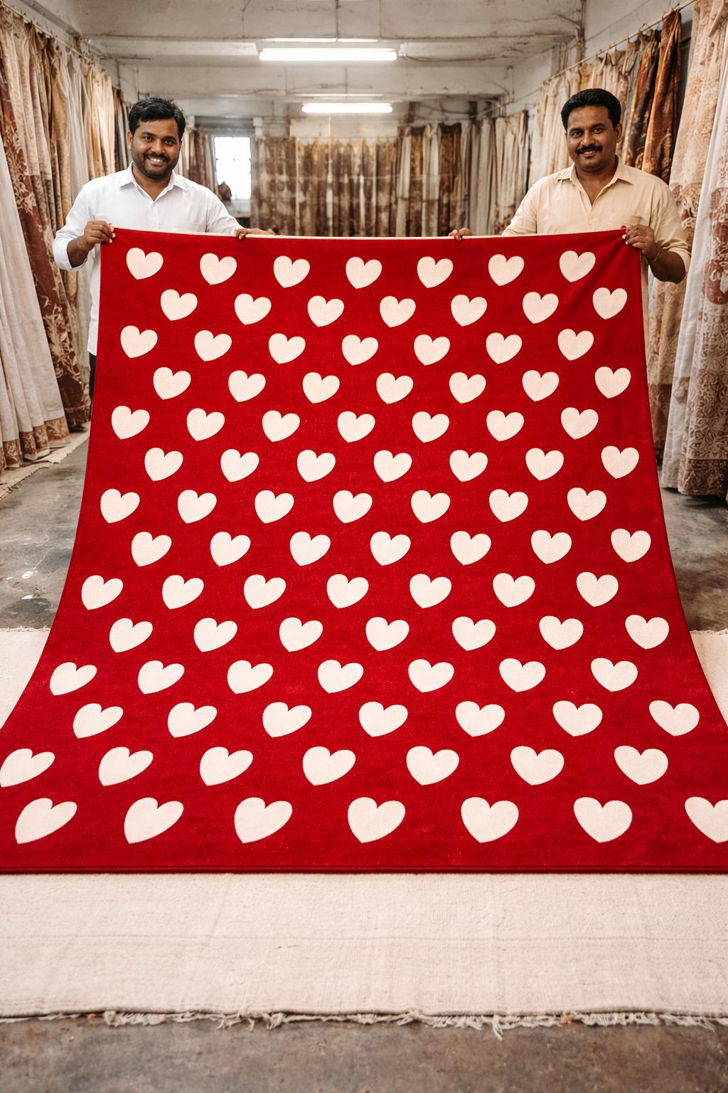 Hand Tufted Wool Rug Red with White Hearts |Custom Size Area Rug | Soft Plush Carpet | Handmade Modern Rug | luxury rug