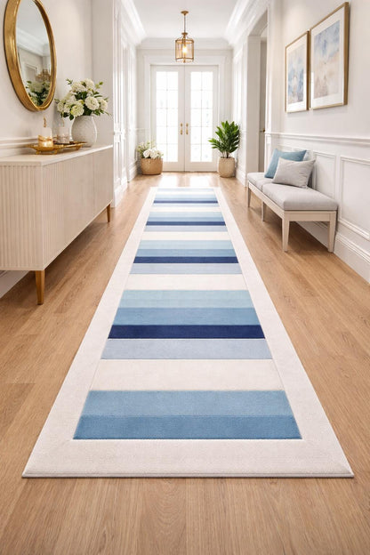 Luxury Hand Tufted Wool Rug | Blue Striped Area Rug | Modern Coastal Rug | Handmade Carpet | Minimalist Scandinavian Rug | Custom Size Rug