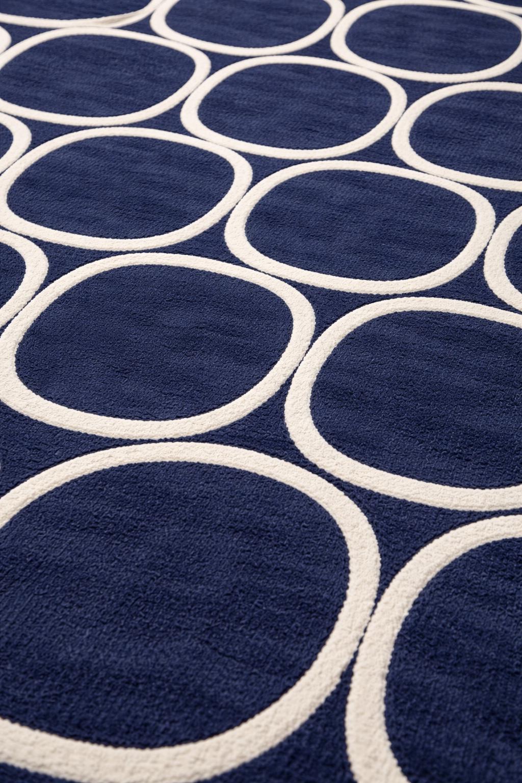 Navy Blue Geometric Wool Rug | Hand Tufted Modern Carpet, Minimalist Bedroom Area Rug