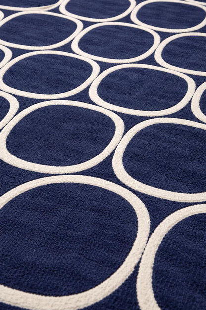 Navy Blue Geometric Wool Rug | Hand Tufted Modern Carpet, Minimalist Bedroom Area Rug