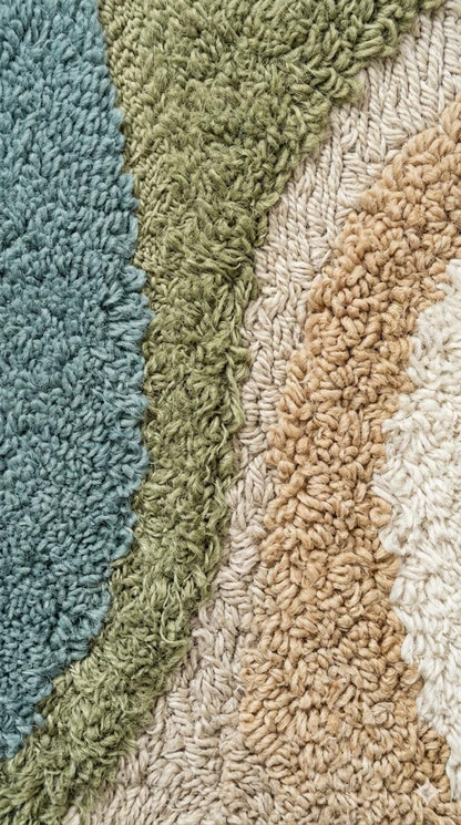 Organic Shaped Moss Green Rug Hand Tufted Wool Rug, Abstract Modern Area Rug, Sage Green Cream Rug, Irregular Shape Rug, Luxury Bedroom Rug