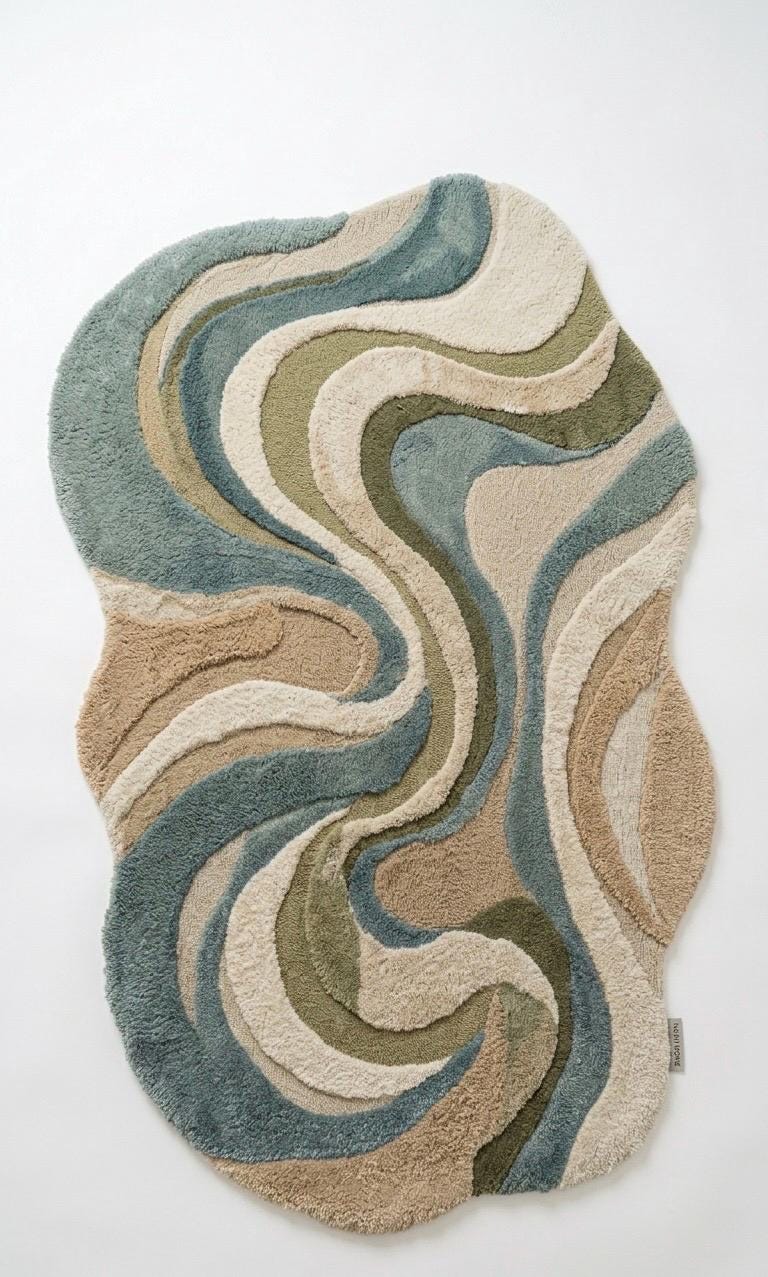 Organic Shaped Moss Green Rug Hand Tufted Wool Rug, Abstract Modern Area Rug, Sage Green Cream Rug, Irregular Shape Rug, Luxury Bedroom Rug