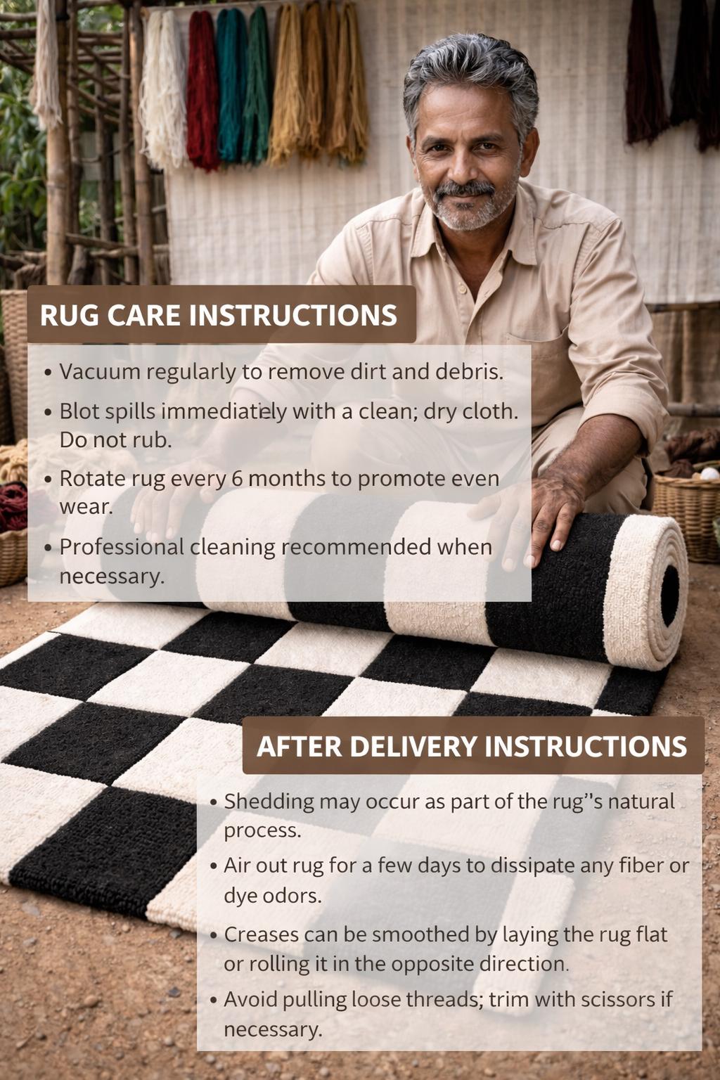 Hand Tufted Wool Checkered Rug | Modern Minimalist Black White Area Rug