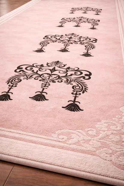 Blush Pink Hand Tufted Wool Rug | Damask Motif Area Carpet | Custom Size Floor Runner
