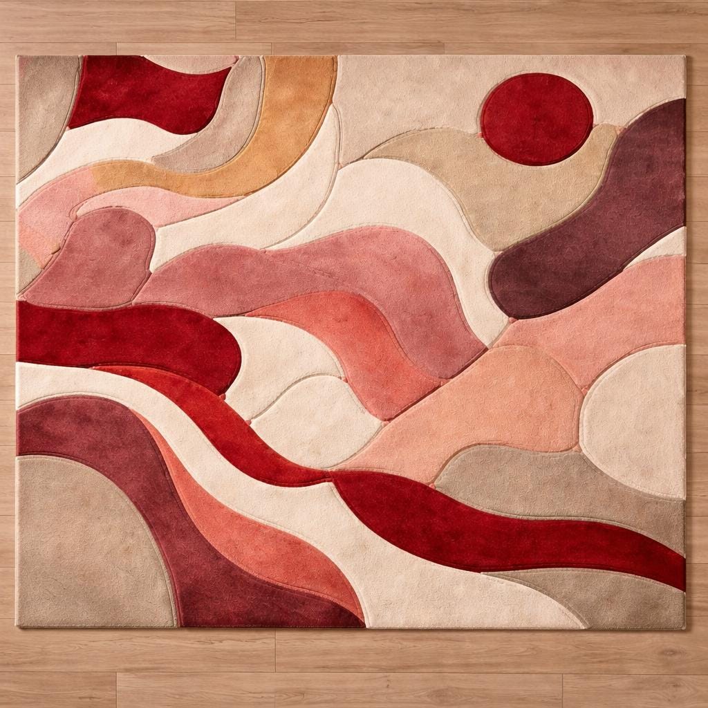 Hand Tufted Wool Rug | Beige & Red Abstract Cut Pile Rug | Modern Bedroom Area Rug | Contemporary Living Room Carpet | Custom Size Available