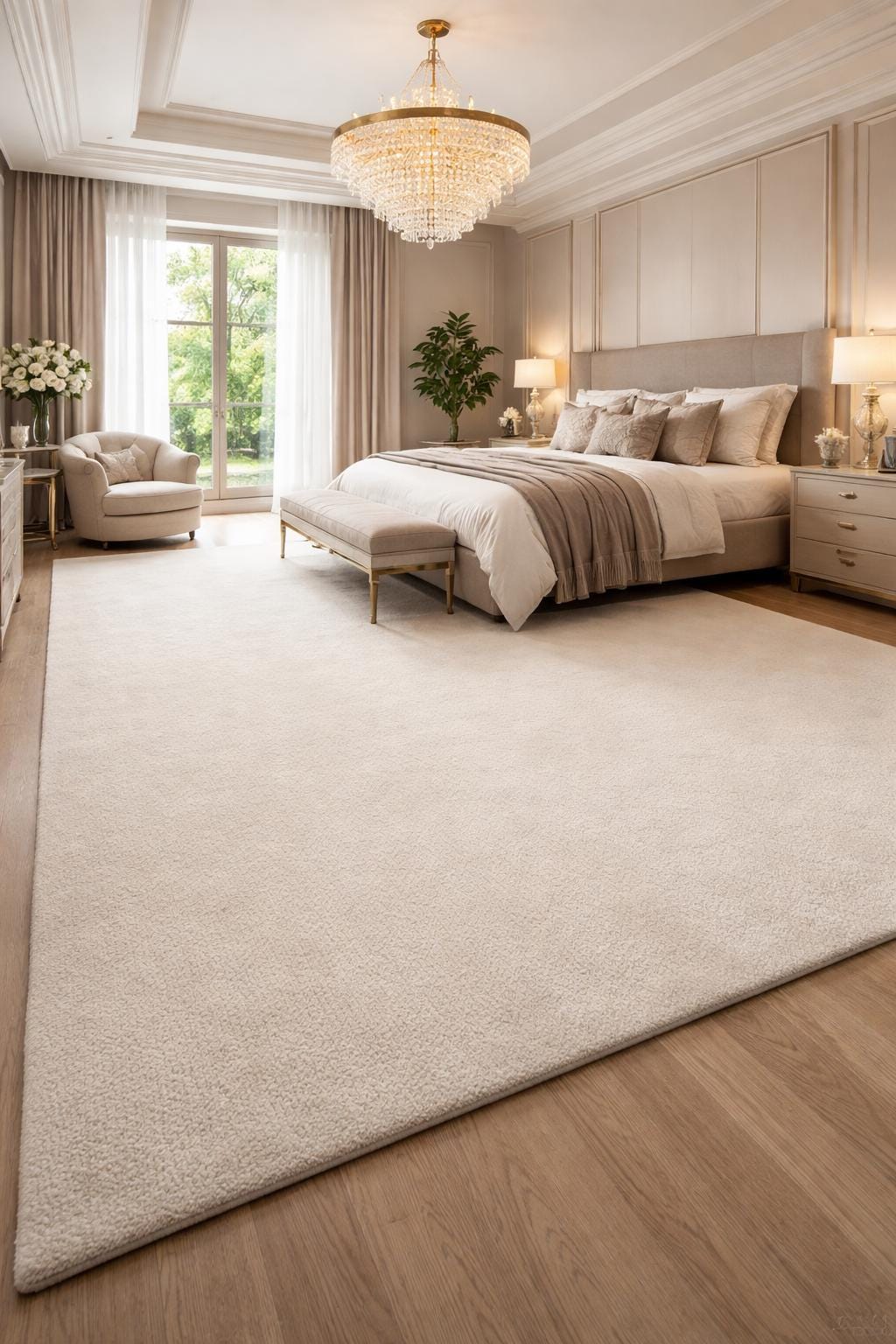 Luxury Hand Tufted Wool Rug | Solid Ivory Rug | Minimalist Modern Carpet | Custom Size Area Rug | Plush Soft Bedroom Living Room Rug