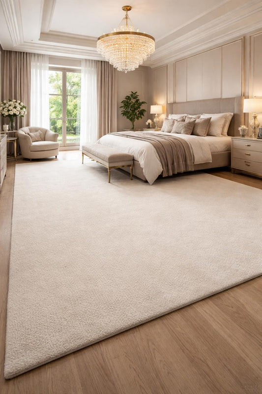 Luxury Hand Tufted Wool Rug | Solid Ivory Rug | Minimalist Modern Carpet | Custom Size Area Rug | Plush Soft Bedroom Living Room Rug