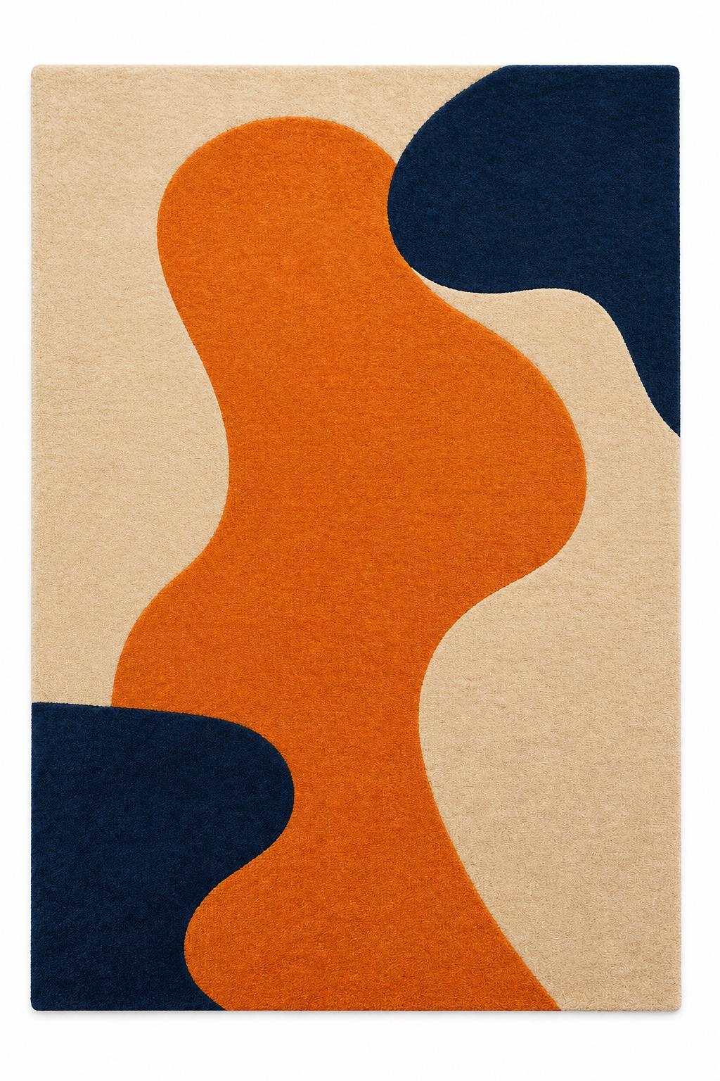 Hand Tufted Wool Abstract Rug | Orange Blue Beige Modern Area Rug | Luxury Thick Pile Carpet | Contemporary Designer Rug | Living Room 9x12