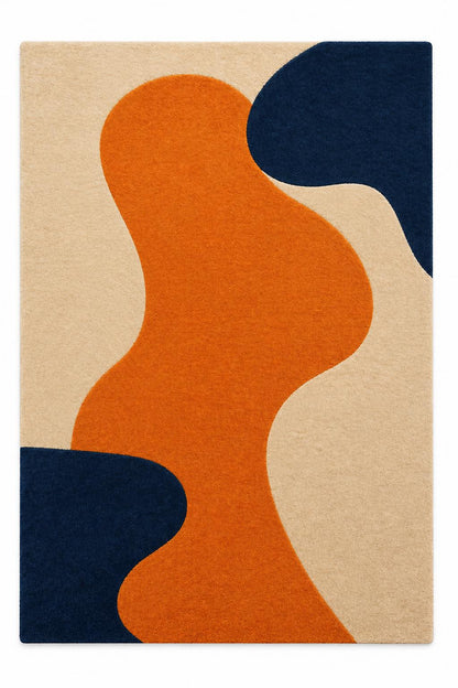 Hand Tufted Wool Abstract Rug | Orange Blue Beige Modern Area Rug | Luxury Thick Pile Carpet | Contemporary Designer Rug | Living Room 9x12