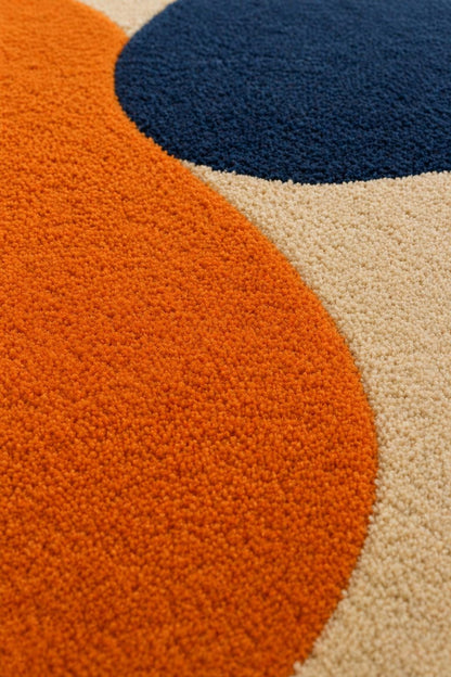 Hand Tufted Wool Abstract Rug | Orange Blue Beige Modern Area Rug | Luxury Thick Pile Carpet | Contemporary Designer Rug | Living Room 9x12