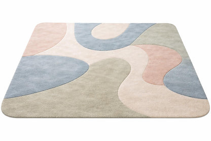 Hand Tufted Wool Abstract Rug | Modern Pastel Rug | Beige Blue Green Area Rug | Luxury Bedroom Rug | Soft Plush Carpet Contemporary Home rug