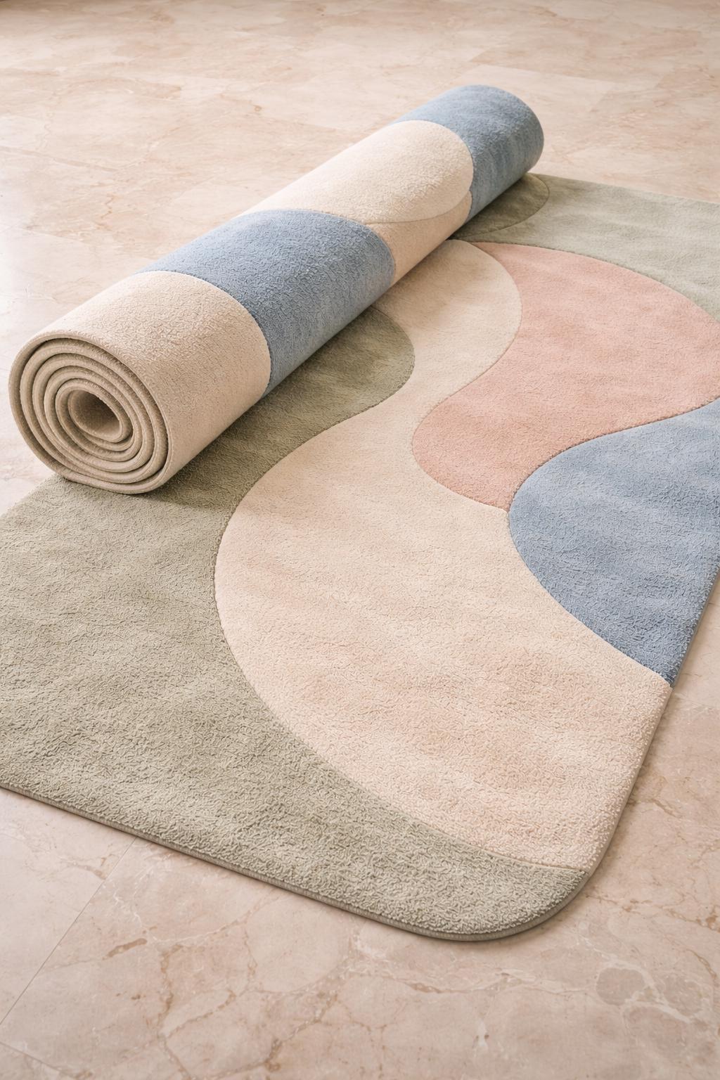 Hand Tufted Wool Abstract Rug | Modern Pastel Rug | Beige Blue Green Area Rug | Luxury Bedroom Rug | Soft Plush Carpet Contemporary Home rug