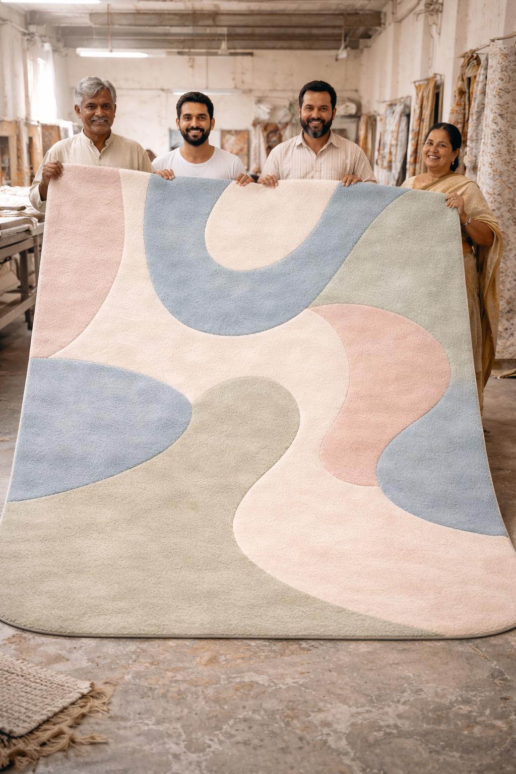 Hand Tufted Wool Abstract Rug | Modern Pastel Rug | Beige Blue Green Area Rug | Luxury Bedroom Rug | Soft Plush Carpet Contemporary Home rug