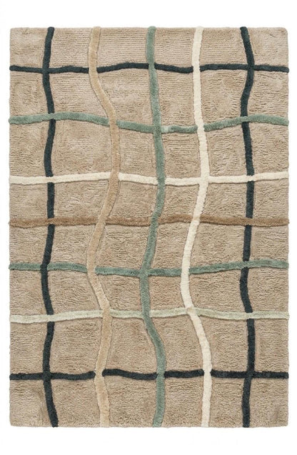 Luxury Hand Tufted Wool Rug | Organic Grid Pattern | Modern Scandinavian Area Rug |Neutral Beige Sage Black | Plush Soft Handmade Carpet