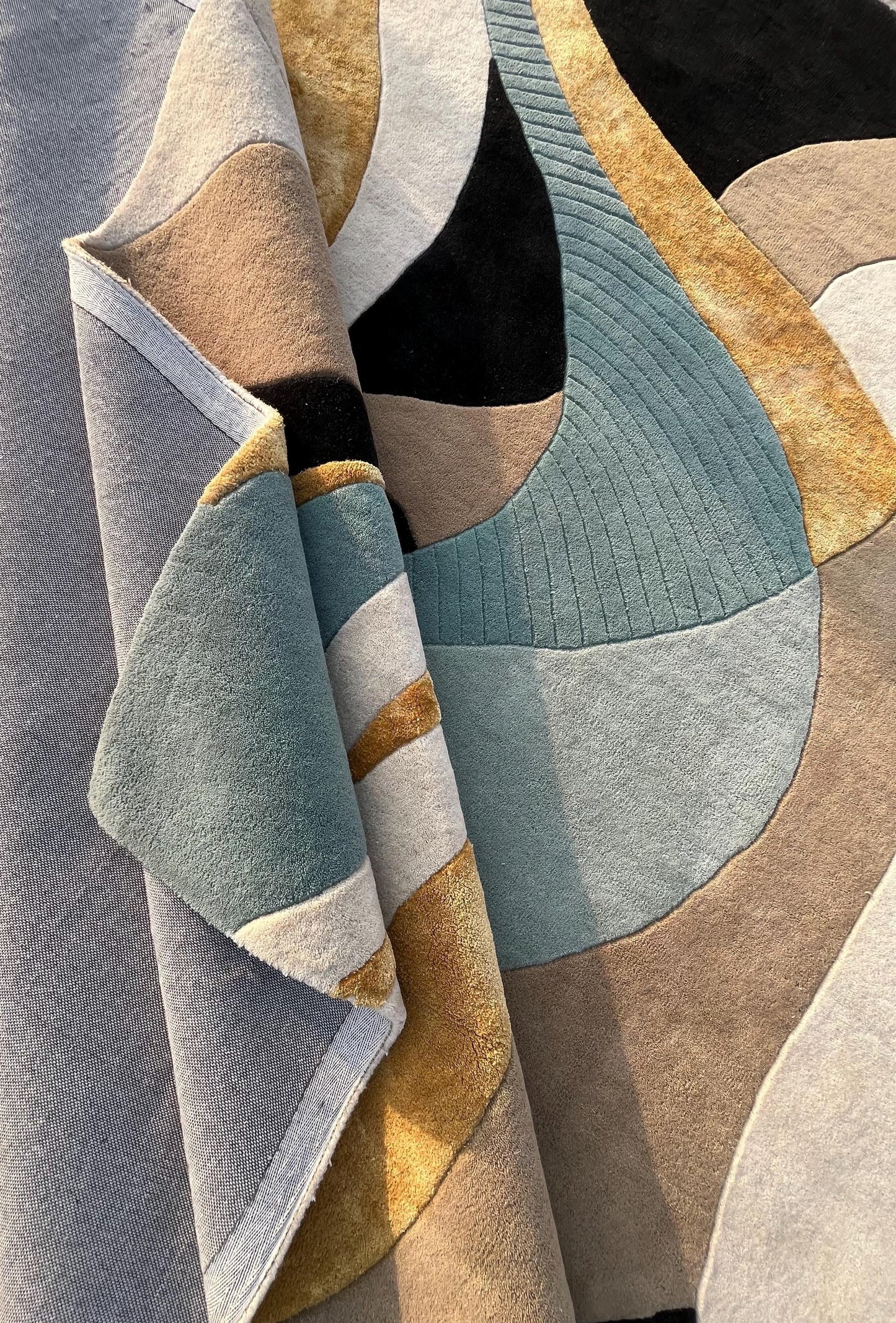 Luxury Abstract Hand Tufted Wool Rug |Modern Beige Gold Blue Area Rug| Contemporary Handmade Carpet | Designer Living Room Rug | 9x12 8x10
