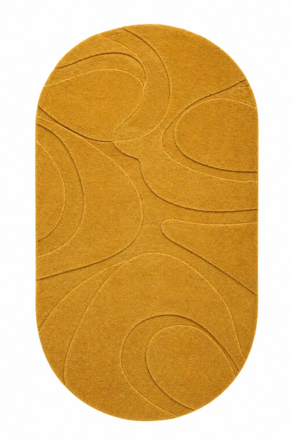 Luxury Gold Oval Rug | Hand Tufted Wool Rug | Abstract Modern Rug | Plush High Pile Carpet | Custom Size Area Rug | Designer Bedroom
