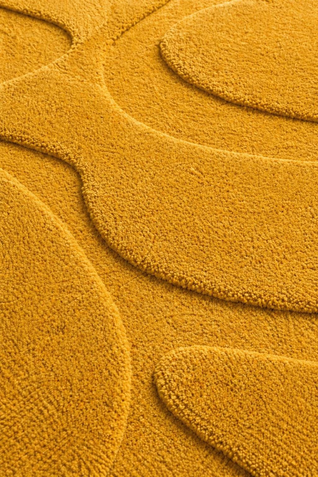 Luxury Gold Oval Rug | Hand Tufted Wool Rug | Abstract Modern Rug | Plush High Pile Carpet | Custom Size Area Rug | Designer Bedroom