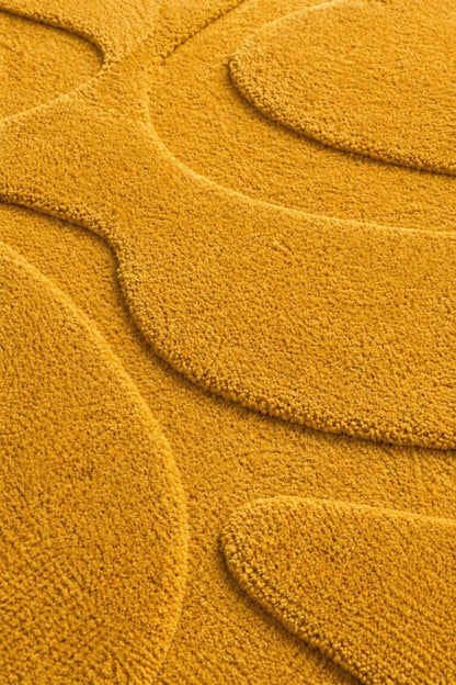 Luxury Gold Oval Rug | Hand Tufted Wool Rug | Abstract Modern Rug | Plush High Pile Carpet | Custom Size Area Rug | Designer Bedroom