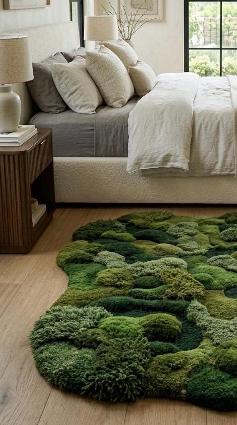 Hand Tufted Moss Rug | Organic Wool Area Rug | 3D Textured Green Rug | Irregular Shape Rug | Nature Inspired Plush Carpet Luxury Modern Rug