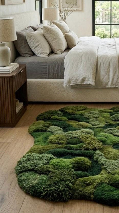 Hand Tufted Moss Rug | Organic Wool Area Rug | 3D Textured Green Rug | Irregular Shape Rug | Nature Inspired Plush Carpet Luxury Modern Rug
