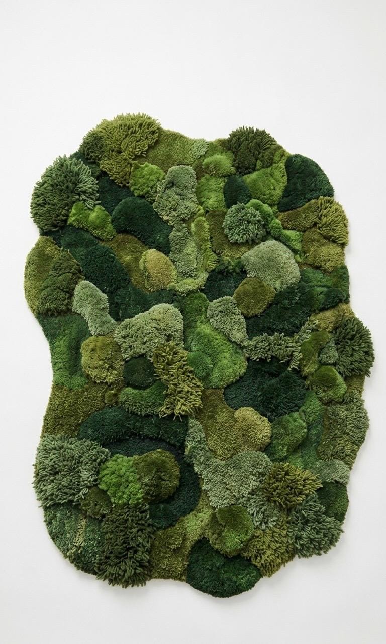 Hand Tufted Moss Rug | Organic Wool Area Rug | 3D Textured Green Rug | Irregular Shape Rug | Nature Inspired Plush Carpet Luxury Modern Rug